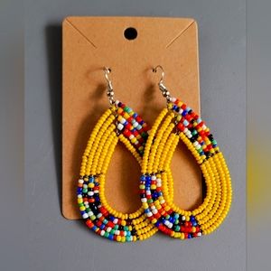 African handmade yellow multicolored earrings
